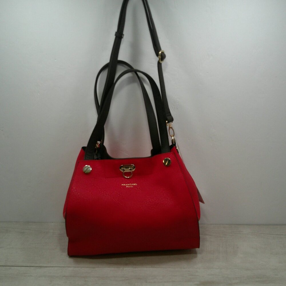 Francinel Paris Cherry Red & Brown Leather Satchel Purse | Pocketbook New w/tags - Picture 4 of 15